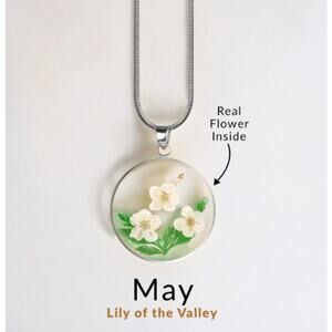 Mint & Lilly Pressed Birth Flower Necklace*May*Lily of the Val*Silver